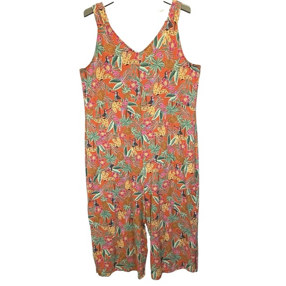 Cuddl Duds Pants - Cuddl Duds Women Jumpsuit 2X Rainforest Print V-Neck Sleeveless Slit Hem Stretch